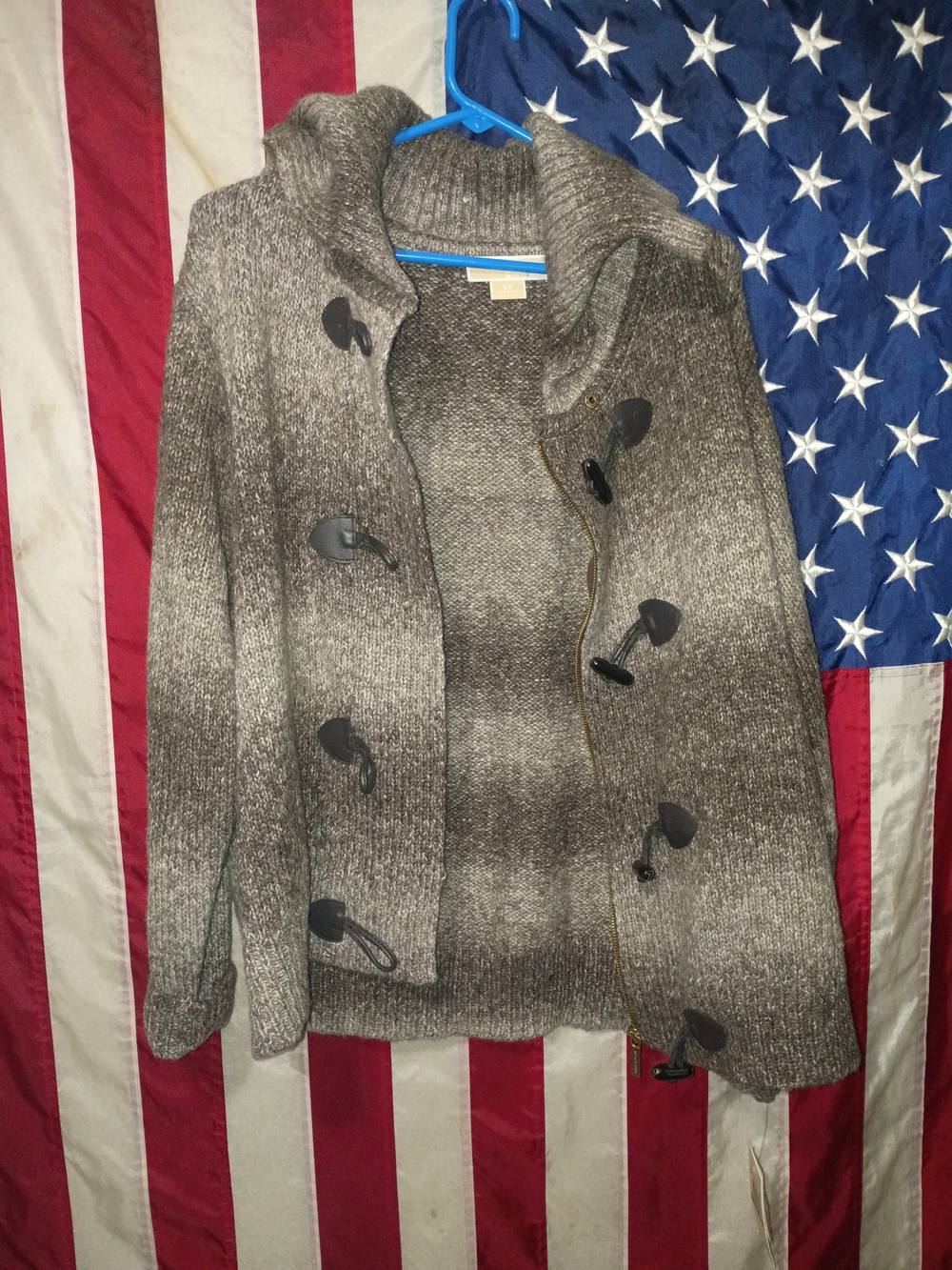 Michael Kors Gray Hooded Toggle Cardigan Sweater